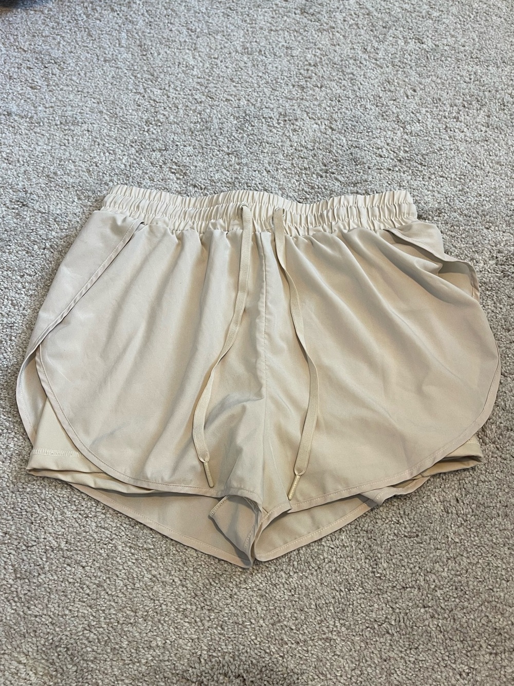 BuffBunny Cream Two-Layer Athletic Shorts with Drawstring - Picture 2 of 7